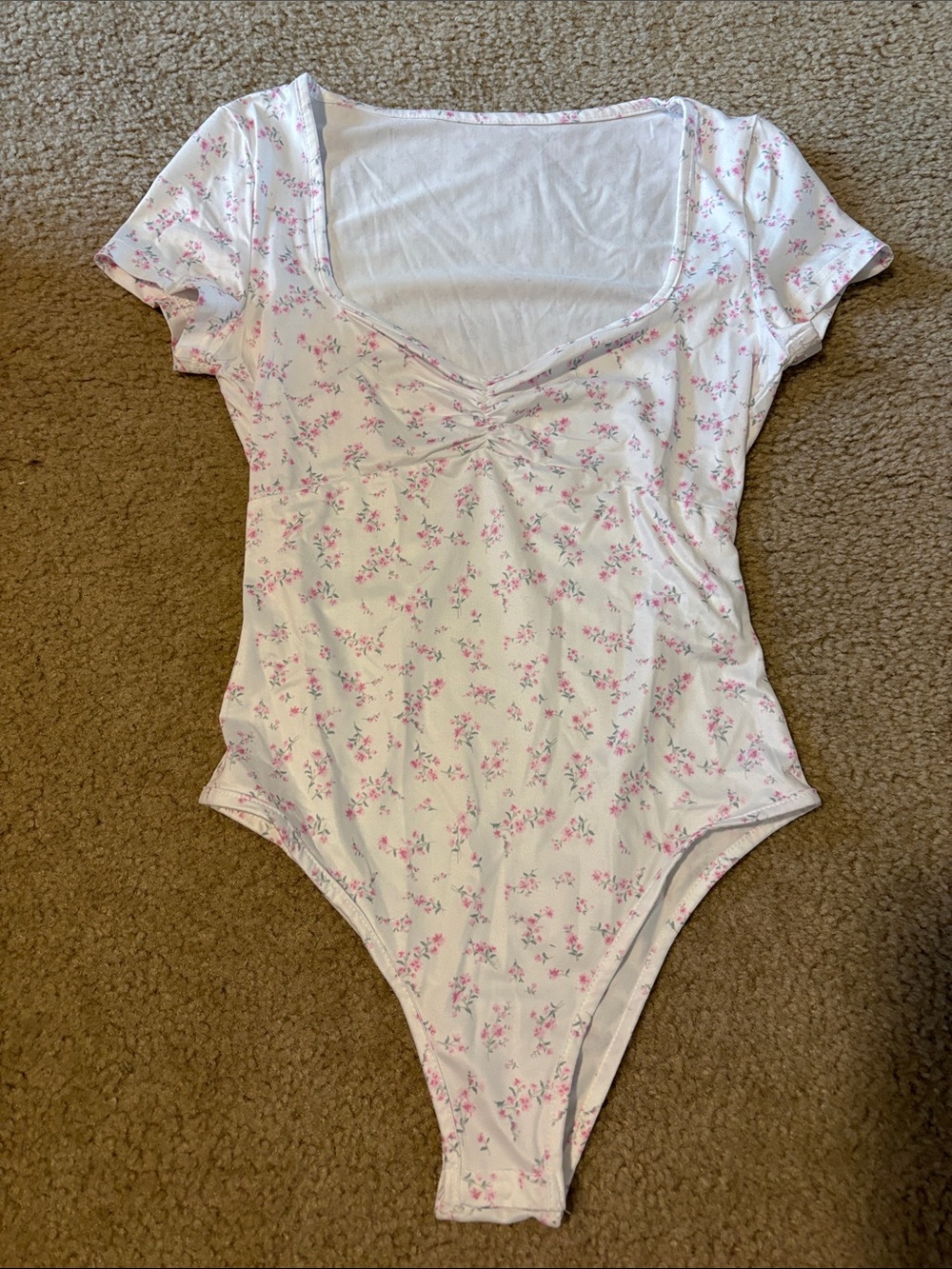 SHEIN White Bodysuit with Pink Floral Print